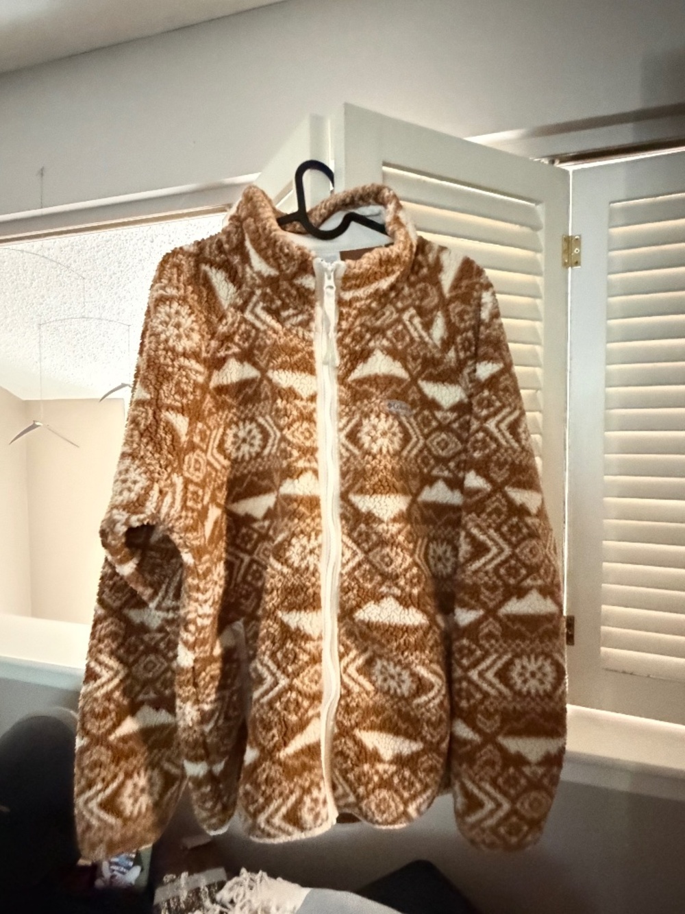 Columbia Brown & Cream Geometric Sherpa Fleece Full Zip Jacket